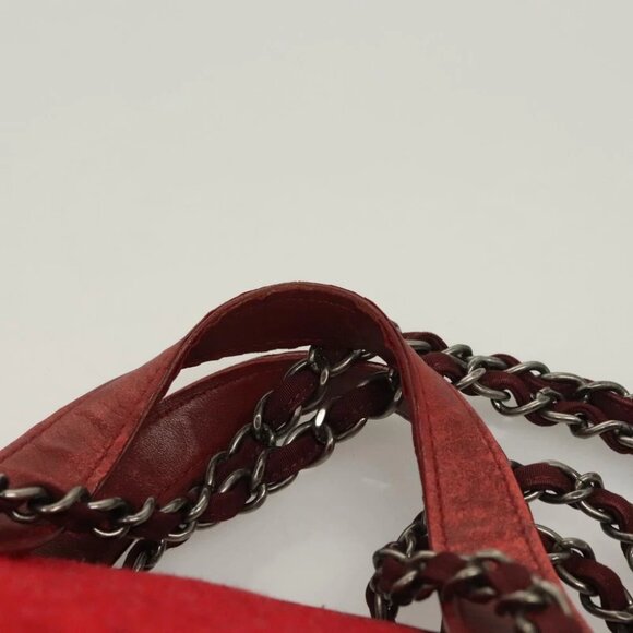 CHANEL Matelasse Chain Shoulder Bag Wool 2way Red CC - Picture 12 of 16